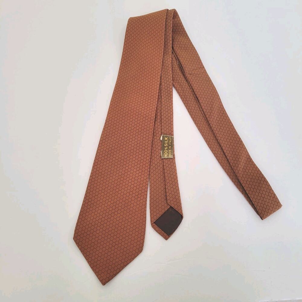 Celine Men's Neck Tie Made In Italy Designer Brown Geometric Honeycomb Boho